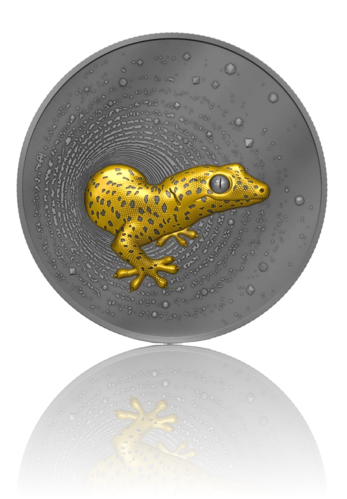 HERPETON | GECKO 2023 2 OZ 9999 SILBERMÜNZE Ultra-Hochrelief Dark Vergoldet