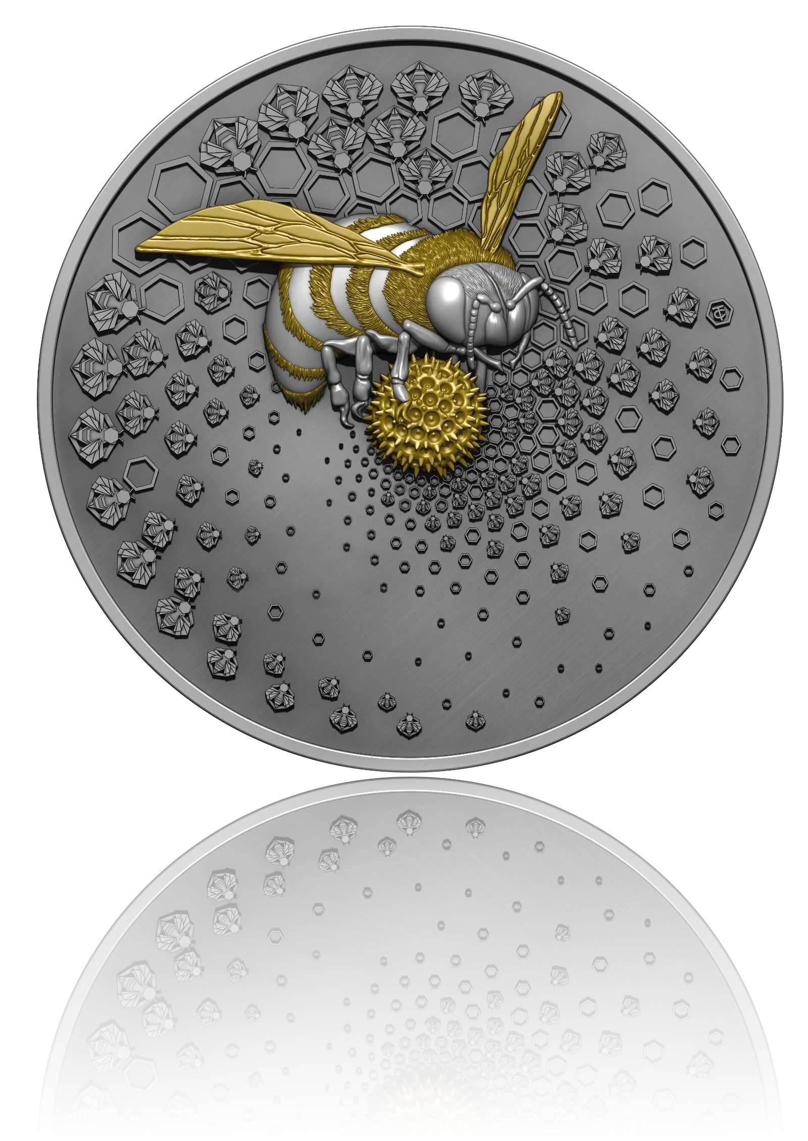 ÉNTOMA | BIENE 2023 2 OZ 9999 SILBERMÜNZE Ultra-Hochrelief Dark Vergoldet