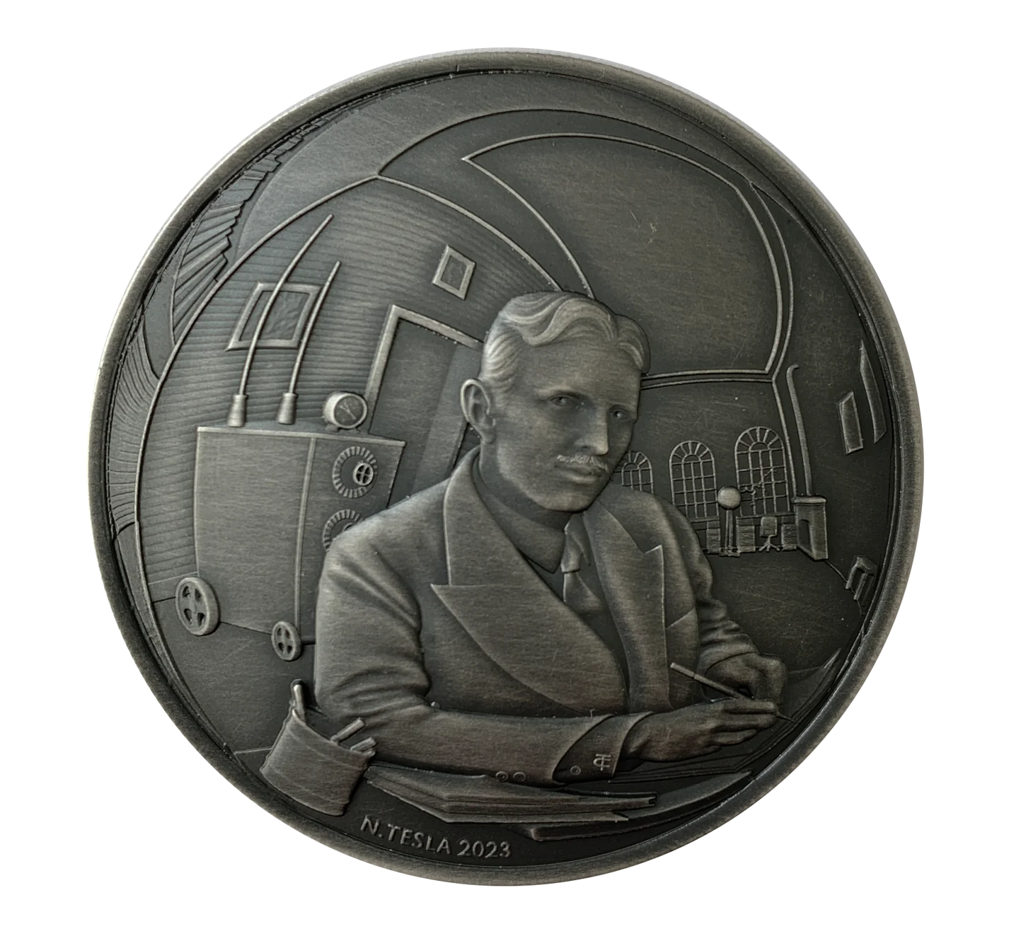 Genius 2023 | Tesla 2 Oz Silbermünze Hochrelief Dark Gewölbt