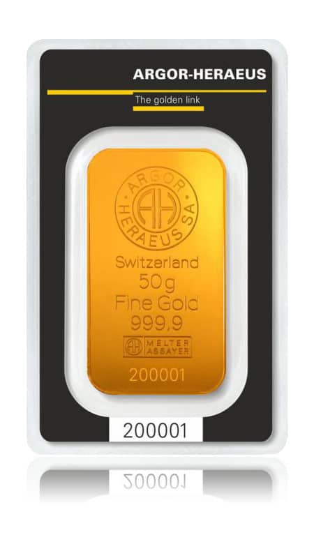 Heraeus Goldbarren 50g bei Goldreserven kaufen