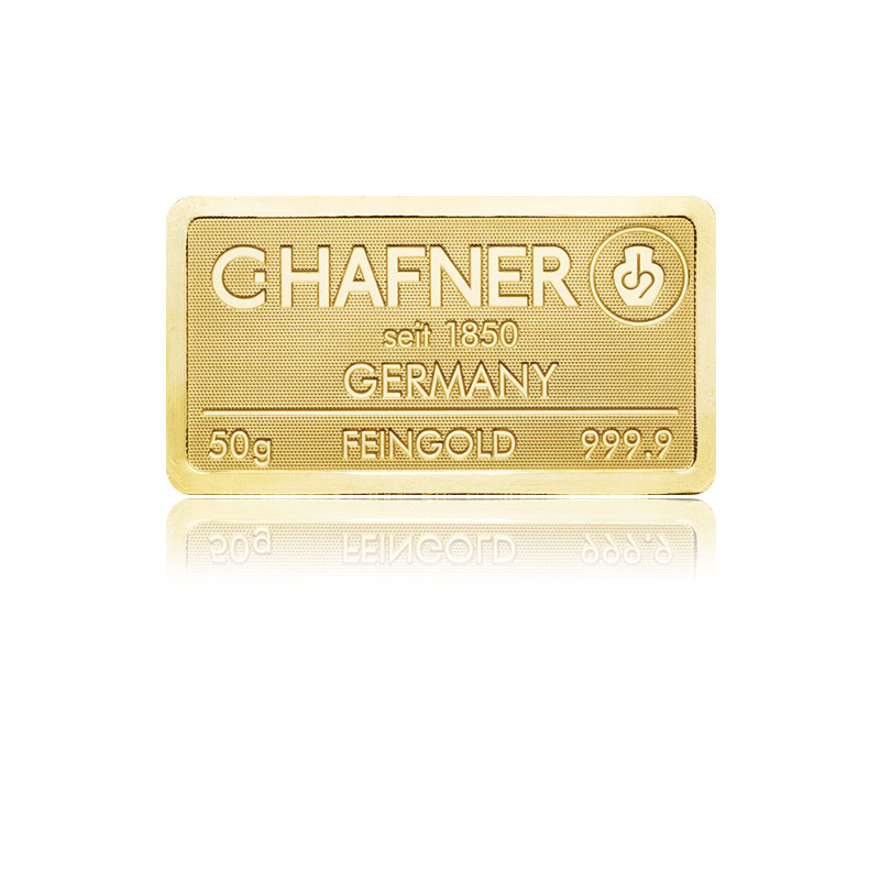 C.Hafner Goldbarren 50g geprägt bei Goldreserven kaufen