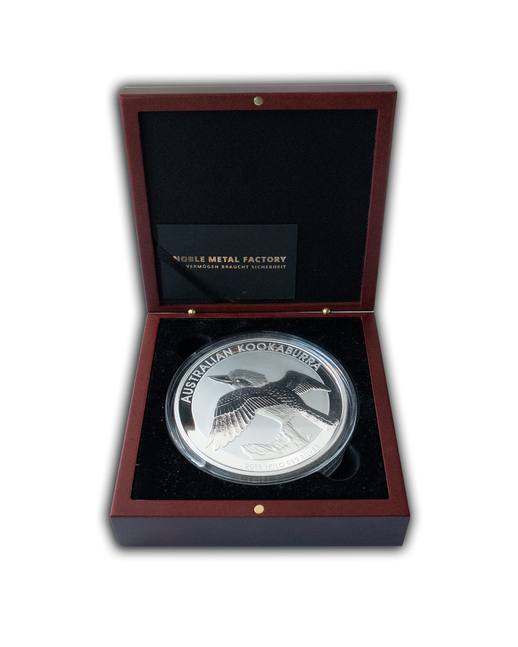 Holzetui für gängige 1kg Silbermünzen mit individueller Gravur bei Goldreserven kaufen